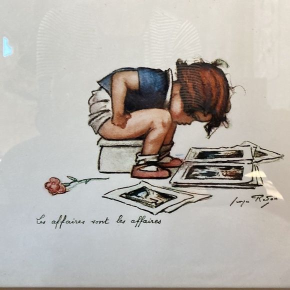 Vintage Pair of Georges Repon Framed Art Lithographs Naughty Children - Picture 9 of 16